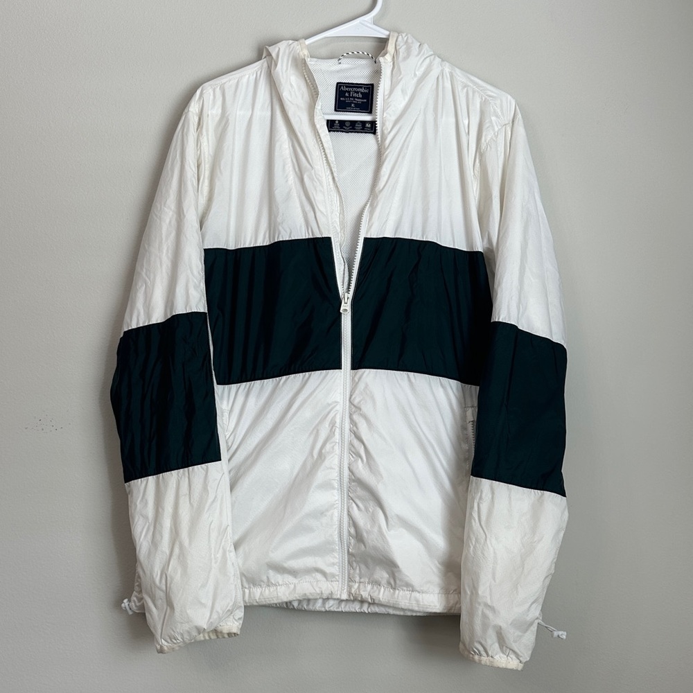 Abercrombie & Fitch White and Green Y2K Windbreaker
